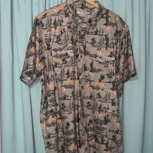 Ariat Gray Short-Sleeve Desert Cactus Print Shirt with Orange Flowers